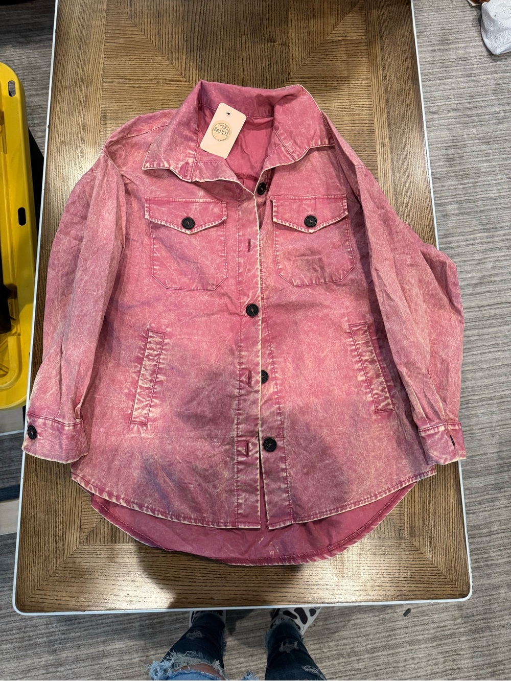 Zenana Outfitters Washed Rose Button-Down Shirt Jacket